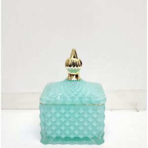 GCC121GS-TL : Small Dylan Square embossed glass jar - Teal (NOT DISHWASHER SAFE, use damp cloth ONLY)