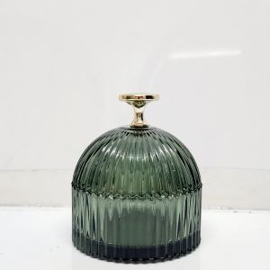 gcc701GS-GRN : Small Florence Ribbed Dome glass jar - Opaque Green