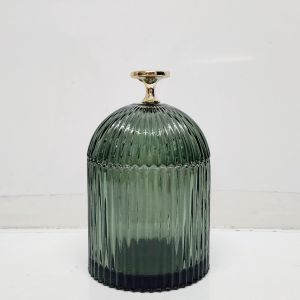 gcc701G-GRN : Medium Florence Ribbed Dome glass jar - Opaque Green