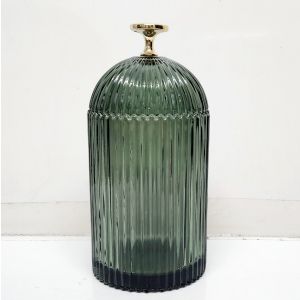 gcc701GL-GRN : Large Florence Ribbed Dome glass jar - Opaque Green