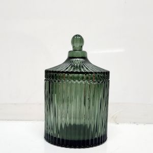 gcc14GL-GRN : Large Ribbed Verona round ribbed glass jar - Opaque Green 