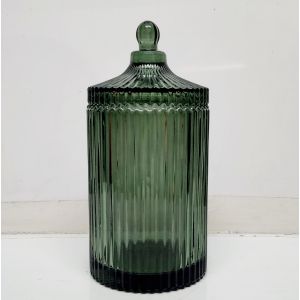 gcc14GXL-GRN : XL Ribbed Verona round ribbed glass jar - Opaque Green 