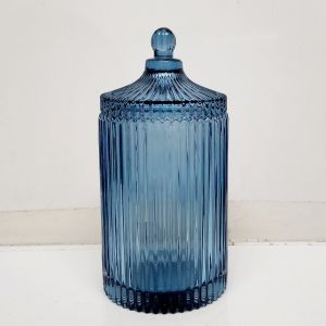 gcc14GXL-BU: XL Ribbed Verona round ribbed glass jar  - Opaque Blue