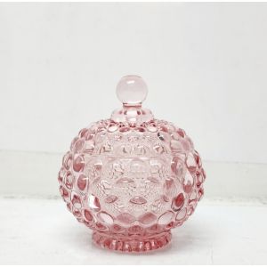 GCC1615-PK : Dakota bubble embossed trinket glass jar - Opaque Champagne Pink 