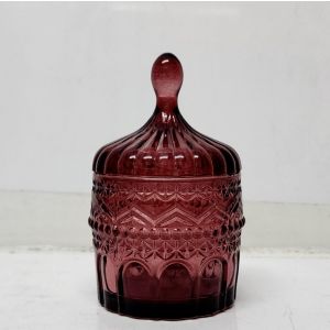 gcc14b-RP : Medina embossed trinket glass jar w/footed stem -  Opaque Red Plum