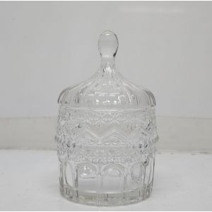 gcc14b-CL : Medina embossed trinket glass jar w/footed stem - Clear 