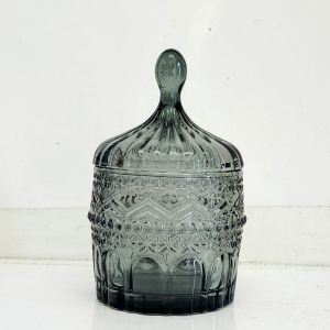 gcc14b-GRN : Medina embossed trinket glass jar w/footed stem -  Opaque Metallic Green 