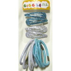 blue & silver glitter hair clip & tie set