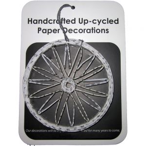 PRX200 : Recycled paper ornaments - Black & white Circle with ornate floraL