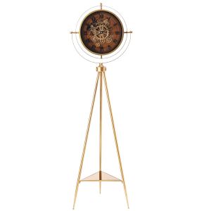 H150cm Tripod Marco Map Industrial Exposed Moving Gear Clock - Gold wash