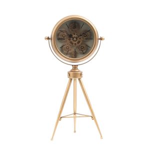H59cm Tripod Bristol Industrial Exposed Moving Gear Clock - Gold wash
