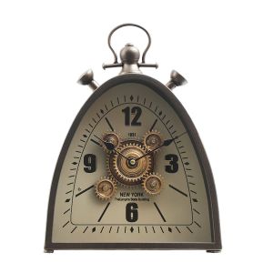Empire State 1931 Bedside Table Moving Cogs Clock - Charcoal