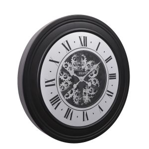 TQ-Y617-1: D80cm Round French Mirrored Exposed Gear Movement Wall Clock - Black w/Silver **SECOND - SCRATCH/DINT/MARKS**