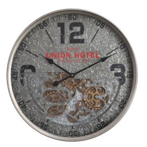TQ-Y663 : D60cm Round Paris Union Hotel Modern Exposed Gear Movement Wall Clock - Silver 