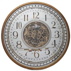 TQ-Y673 : D80cm Round Mirrored Château Exposed Gear Movement Wall Clock - Gold