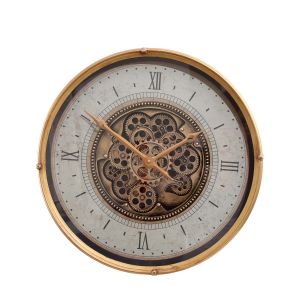 TQ-Y678 : D60cm Round Milan exposed gear movement wall clock - Gold and Cream 