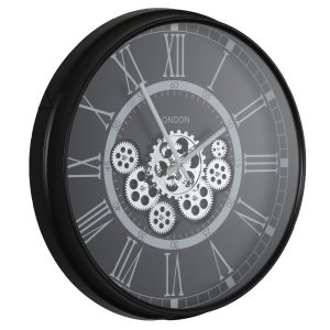 TQ-Y680-1 : D54cm Round Classic London exposed gear movement wall clock - Black  **SECOND - SCRATCH/DINT/MARKS**