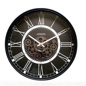 TQ-Y680 : D54cm Round Classic London exposed gear movement wall clock - Black  
