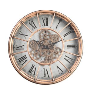 TQ-Y685 : D47cm Round Basset exposed gear movement wall clock - Copper wash 