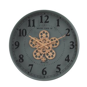TQ-Y686 : D50cm Henri Modern Round Exposed Gear Movement Wall Clock - Army Metal Green