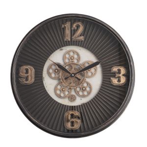 TQ-Y702 : D54cm Round Marcus Ribbed Exposed Gear Movement Wall Clock - Gold / Black wash