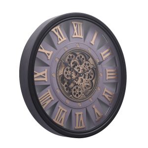 TQ-Y703 : D72cm Round Ramos Industrial Exposed Gear Movement Wall Clock - Black 