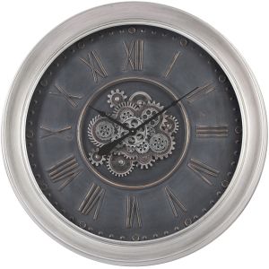 TQ-Y706 : D101cm Round Provincial Exposed Gear Movement Wall Clock - Grey wash w/black 