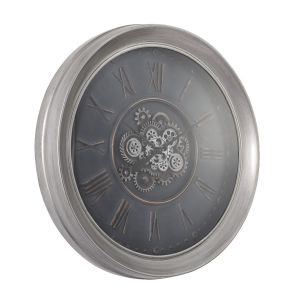 TQ-Y706-1 : D101cm Round Provincial Exposed Gear Movement Wall Clock - Grey wash w/black **SECOND - SCRATCH/DINT**