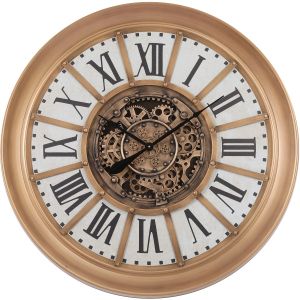 TQ-Y707 : D101cm Round Provincial Exposed Gear Movement Wall Clock - Gold wash w/white 