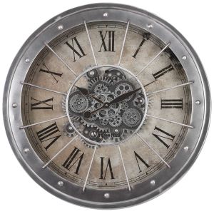 TQ-Y709 : D80cm Round Basset Industrial Exposed Gear Movement Wall Clock - Grey
