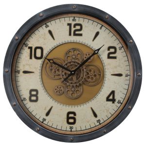 TQ-Y723 : D72cm Round Magellan Modern Industrial Exposed Gear Movement Wall Clock - Black Metal w/Gold