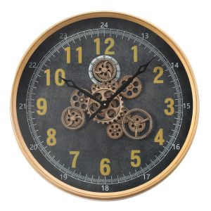 TQ-Y724 : D60cm Round Columbus Modern Industrial Exposed Gear Movement Wall Clock - Gold Metal w/Black