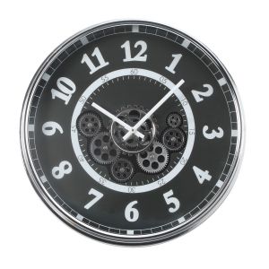 TQ-Y730 : D54cm Round Dylan Modern Industrial Exposed Gear Movement Wall Clock - Silver Metal / Black 