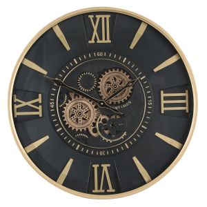 TQ-Y736 : Round 60cm El Dorado Industrial exposed gear movement clock wall clock - Gold w/Black 