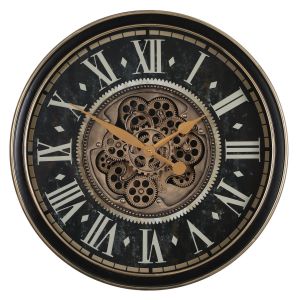 TQ-Y740 : D65cm Round Kingsley Industrial Exposed Gear Movement Wall Clock - Black w/Gold