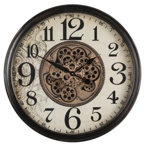TQ-Y742 : D65cm Round Giovanni Industrial Exposed Gear Movement Wall Clock - Black w/Natural