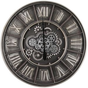TQ-Y745 : D80cm Round Hensley Industrial Exposed Gear Movement Wall Clock - Charcoal 