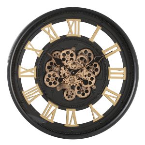 TQ-Y755 : D60cm Round Valentino exposed gear movement Wall Clock  - Black w/Gold